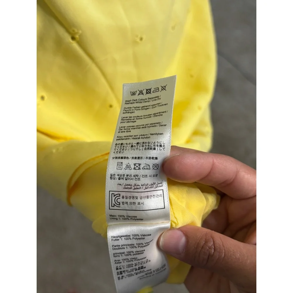 Joules‎ Yellow Eyelet Button Front Midi Dress Shirt Dress Elastic Waist Size 6 - Picture 9 of 10